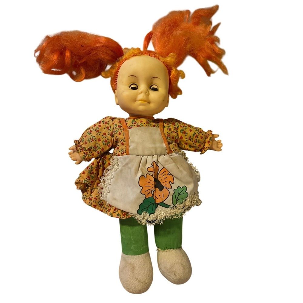 Vintage 1979 Uneeda Doll Co Orange Hair Plush Vinyl Head Floral Dress Toy 12in